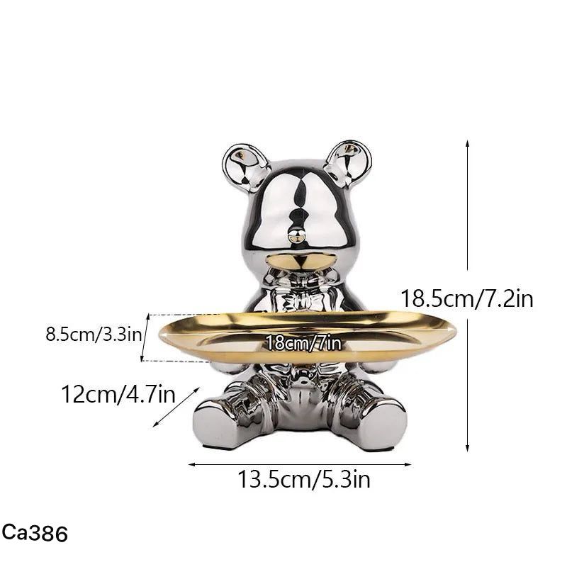 Articulo decorativo oso plateado bandeja 17,5cm* 15,5cm* 19cm