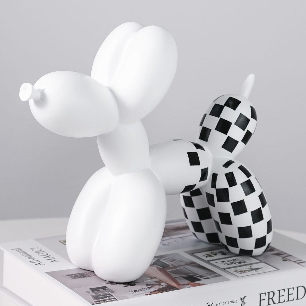 Articulo decorativo perro globo blanco cuadros negro 20cm* 9cm* 18cm