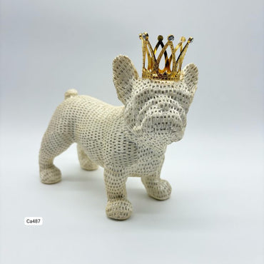 Articulo decorativo perro bull dog dorado corona 32cm* 15cm* 27cm