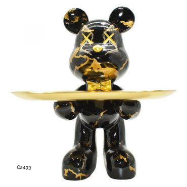 Articulo decorativo oso negro parado detalles dorados bandeja 10cm* 12cm* 21cm