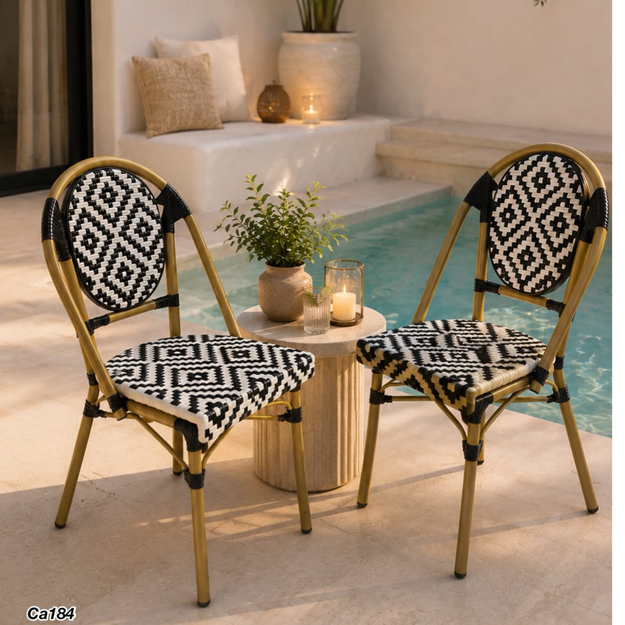 Silla de exterior tejido blanco y negro en rombos 70cm* 50cm* 135cm