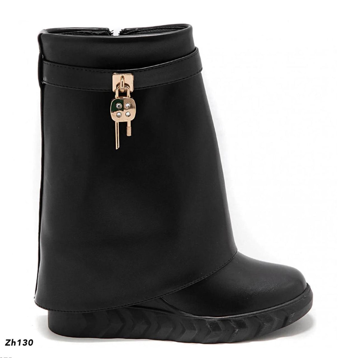 Botin negro doblez detalle dorado plataforma 9cm 8673A C-56