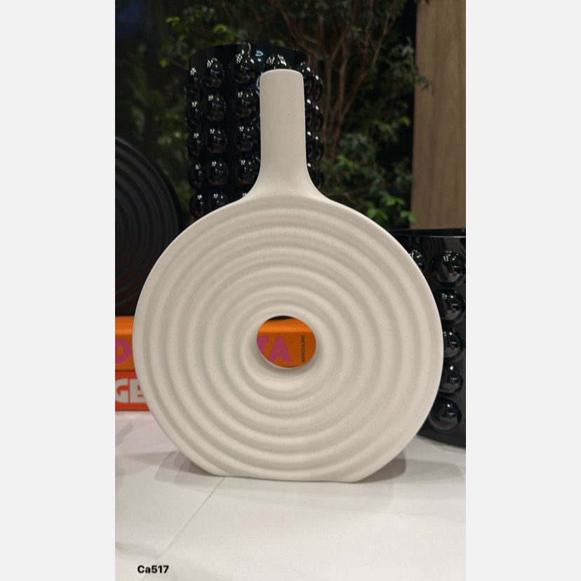 Jarron blanco textura circulo ceramica 21cm* 28,2cm