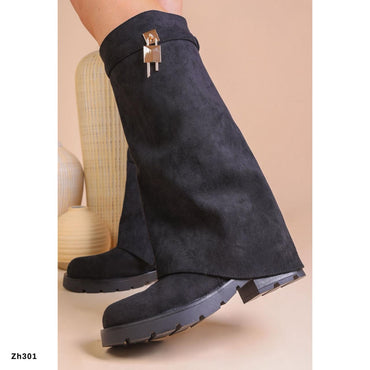 Bota caña alta negro doblez detalle dorado tacon 4cm 52215 C - 103