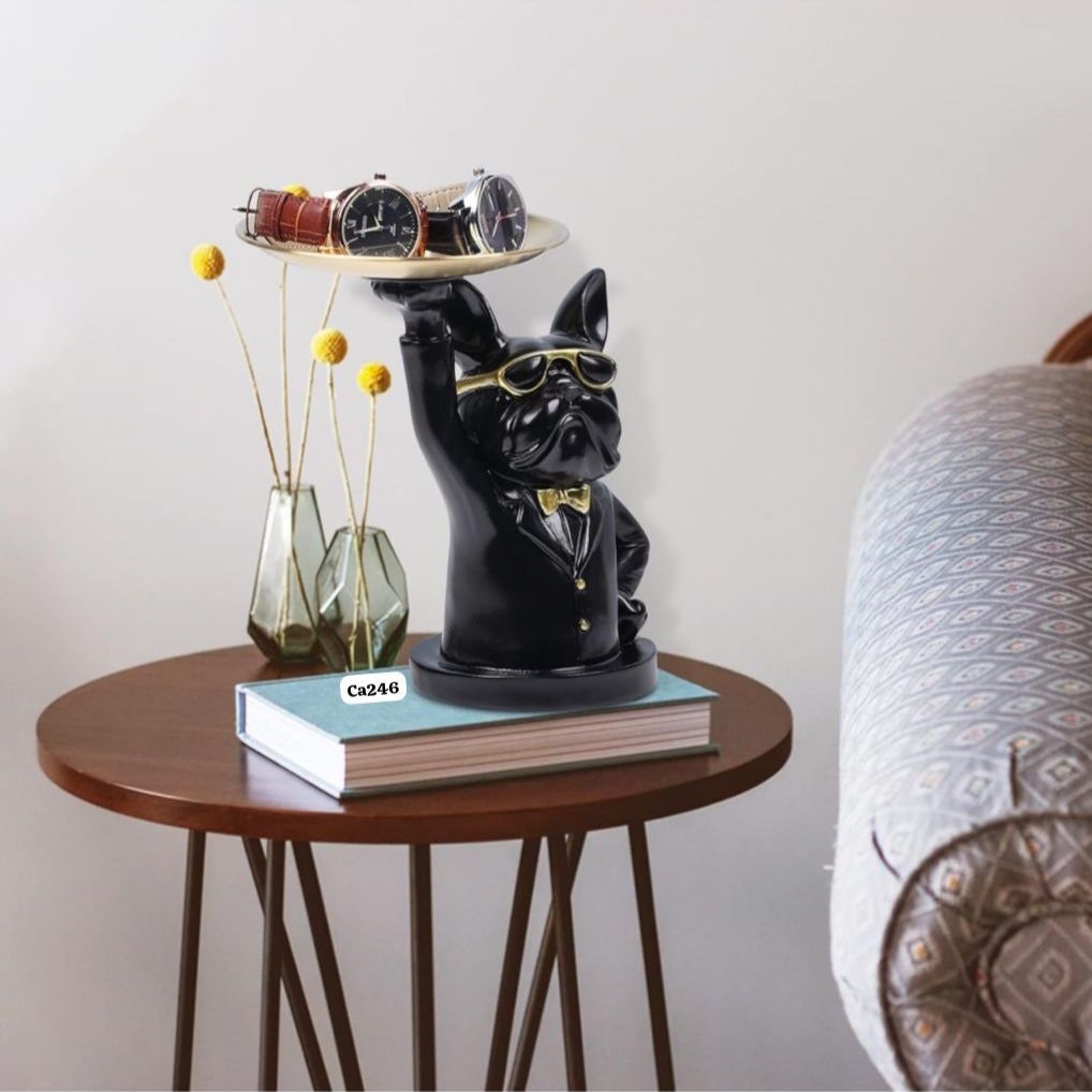 Articulo decorativo perro negro mano levantada 22cm* 21cm* 16cm