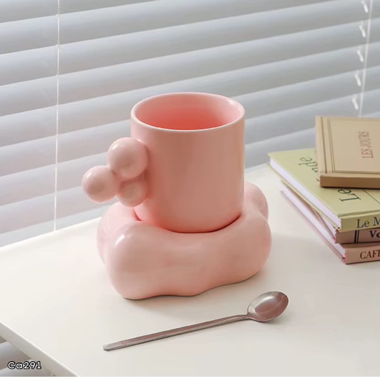 Taza plato burbuja rosado manija 3 bolas ceramica 280ml