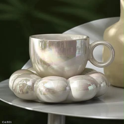 Taza plato burbuja perlado ceramica