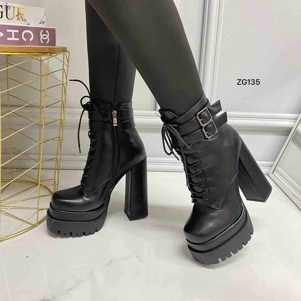 Botin negro correas plataforma 5cm tacon 14cm BTC15# C-1