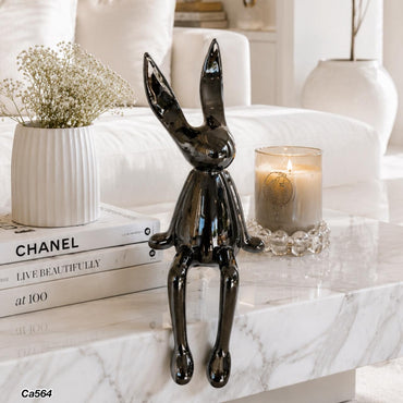 Articulo decorativo conejo plateado oscuro grande 14cm* 12cm* 36cm