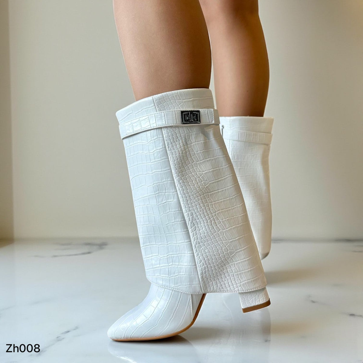 Botin blanco doblez textura tacon 9cm HX3097-B9370