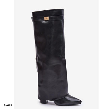 Bota caña alta negro doblez detalle plateado tacon 9cm 255-025