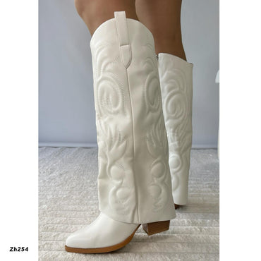 Bota texana blanco doblez tacon 7cm HX3157-B9545