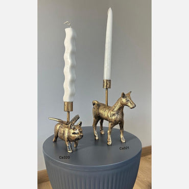 Candelabro caballo dorado hierro 18,7cm* 19cm
