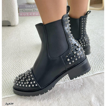 Botin negro apliques puntas plomo tacon 4cm BT05# C-1