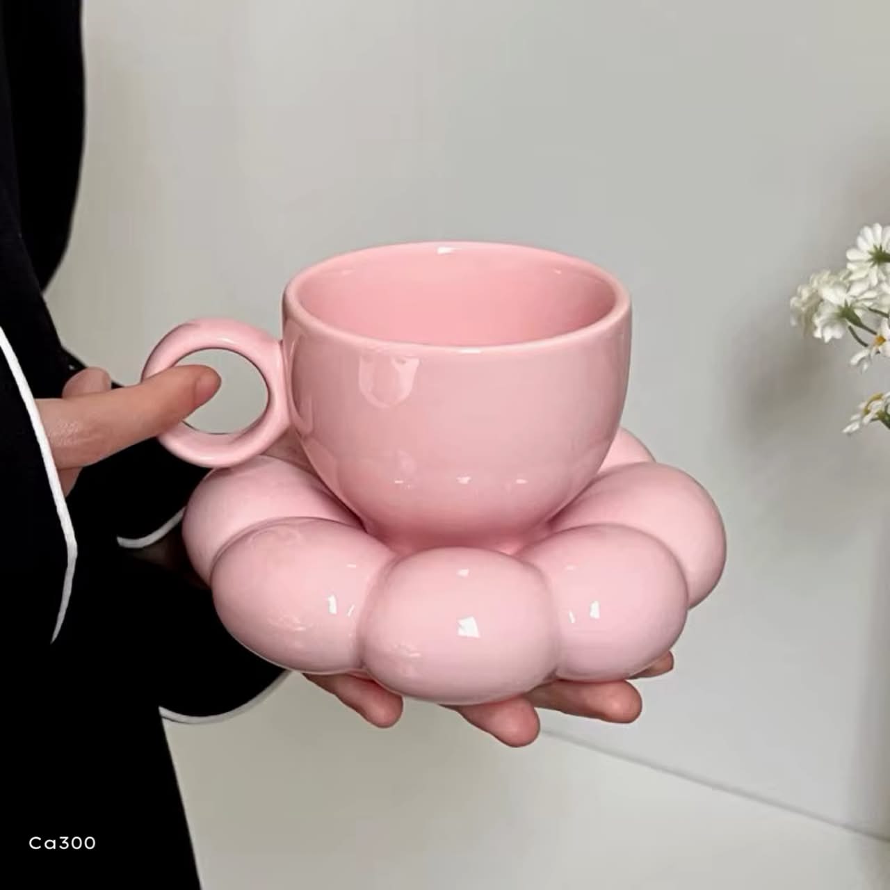 Taza plato burbuja rosado ceramica