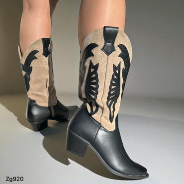 Bota texana negro y beige tacon 5cm A9989 C-20