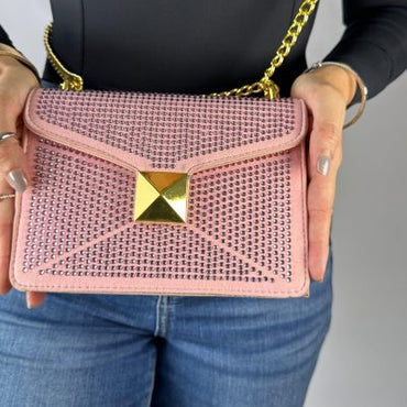 Bolso rosa apliques brillantes detalle cadena dorada 20cm* 17cm* 5cm 3038# C-B