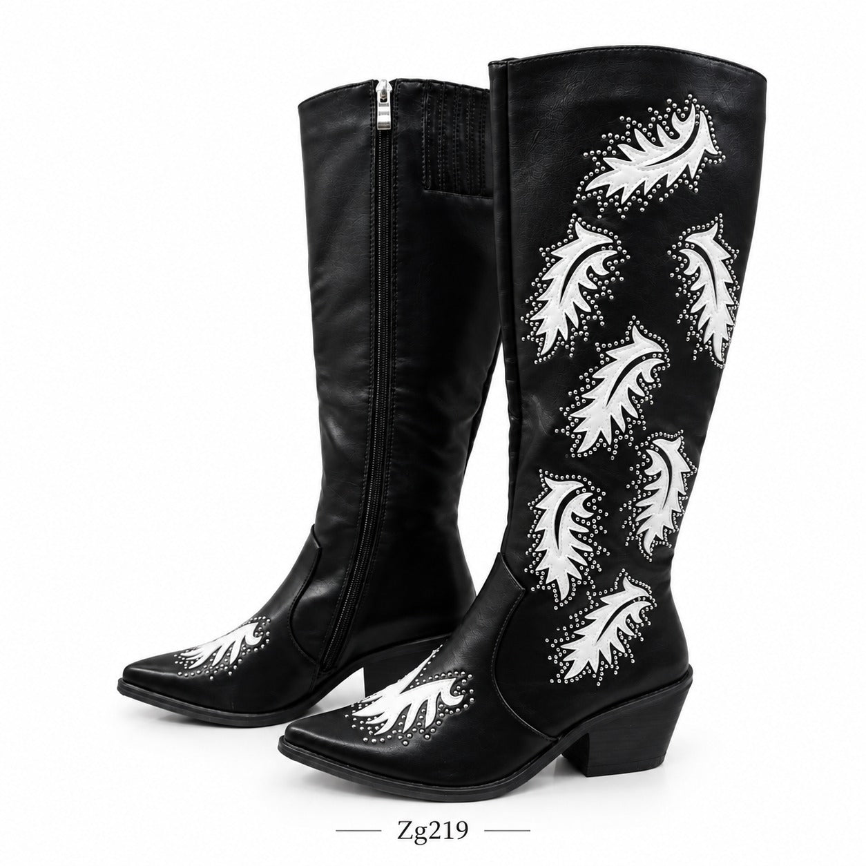 Bota texana negro detalles blanco apliques tacon 7cm 15759 C-9