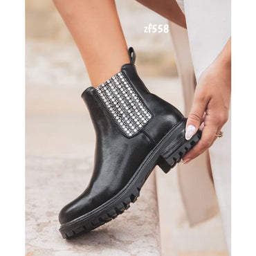 Botin negro apliques brillantes tacon 3cm M685 C18