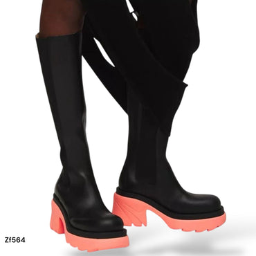 Bota caña larga negra suela naranja tacon 7cm U8A-X90112-1 C20