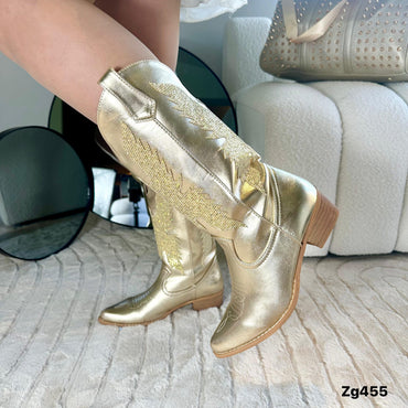 Bota texana dorado detalles brillantes tacon 4cm CYM038 C-T