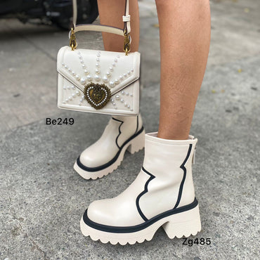 Botin beige detalles negro suela 6cm H280-H395 C-F