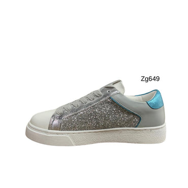 Tenis plateado apliques brillantes detalle azul suela 3cm FY0816 C-55
