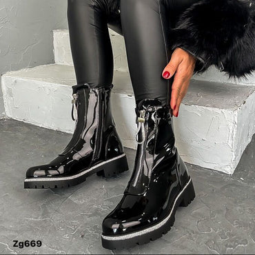 Botin negro charol apliques brillantes cierre frontal suela 4cm AM7505 C-65