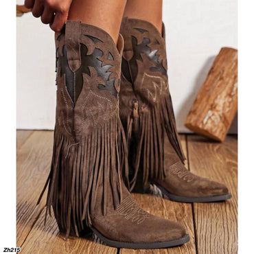 Bota texana café detalle flecos tacon 6cm A9851 C-90