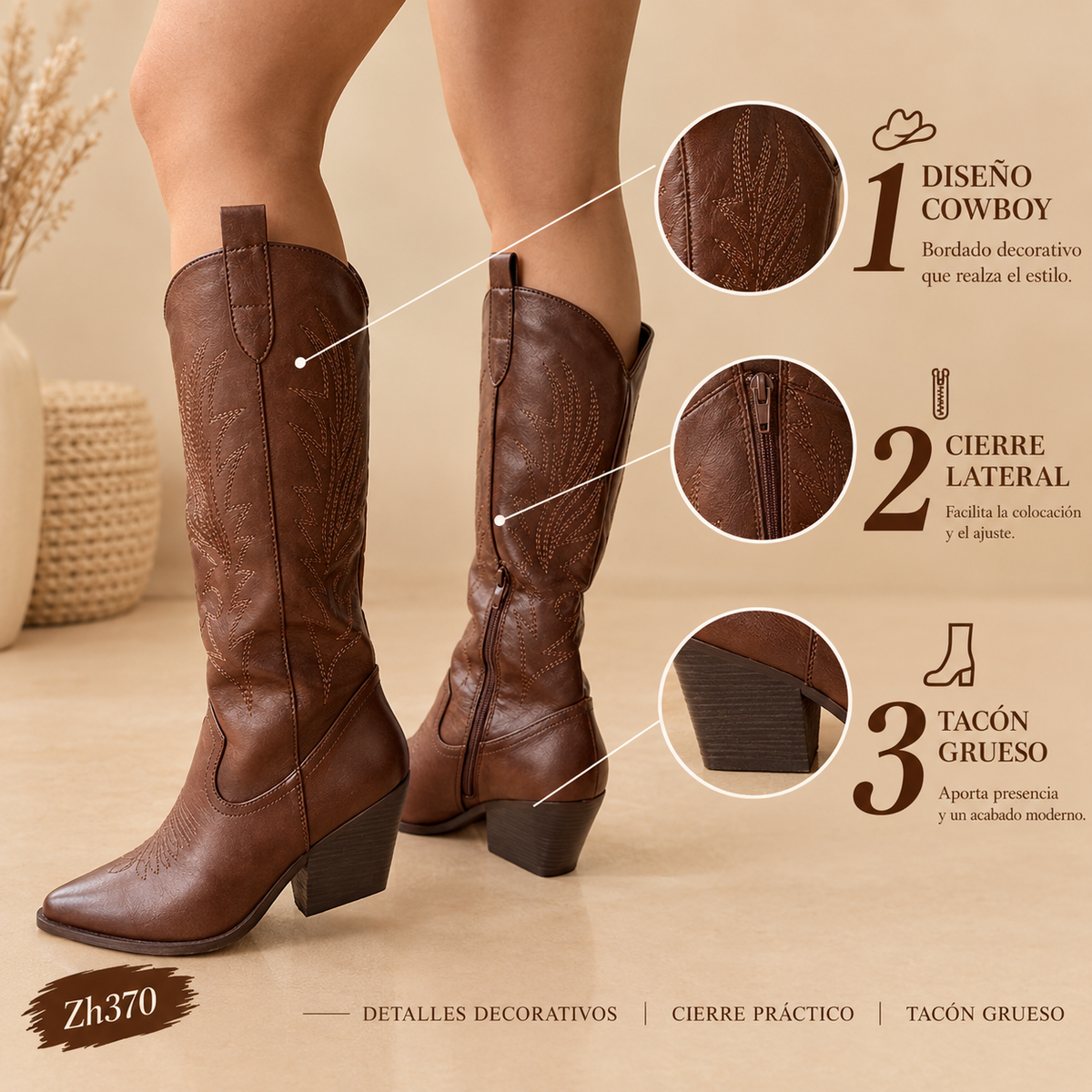 Bota texana café tacon 8cm GA021 C-108