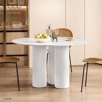 Mesa comedor blanco piedra sintetizada base acanalada aluminio  92cm* 75cm