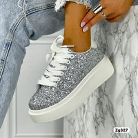 Tenis blanco apliques plateado suela 5cm  9290  C-36