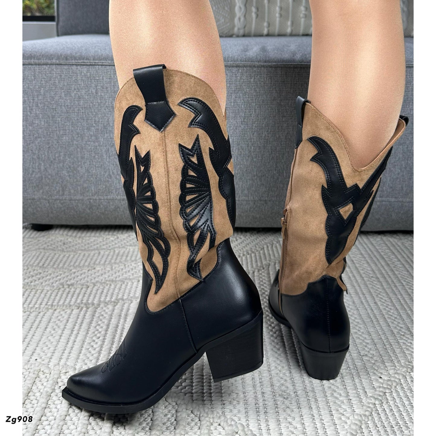 Bota texana negro y café tacon 5cm  A9989  C-20