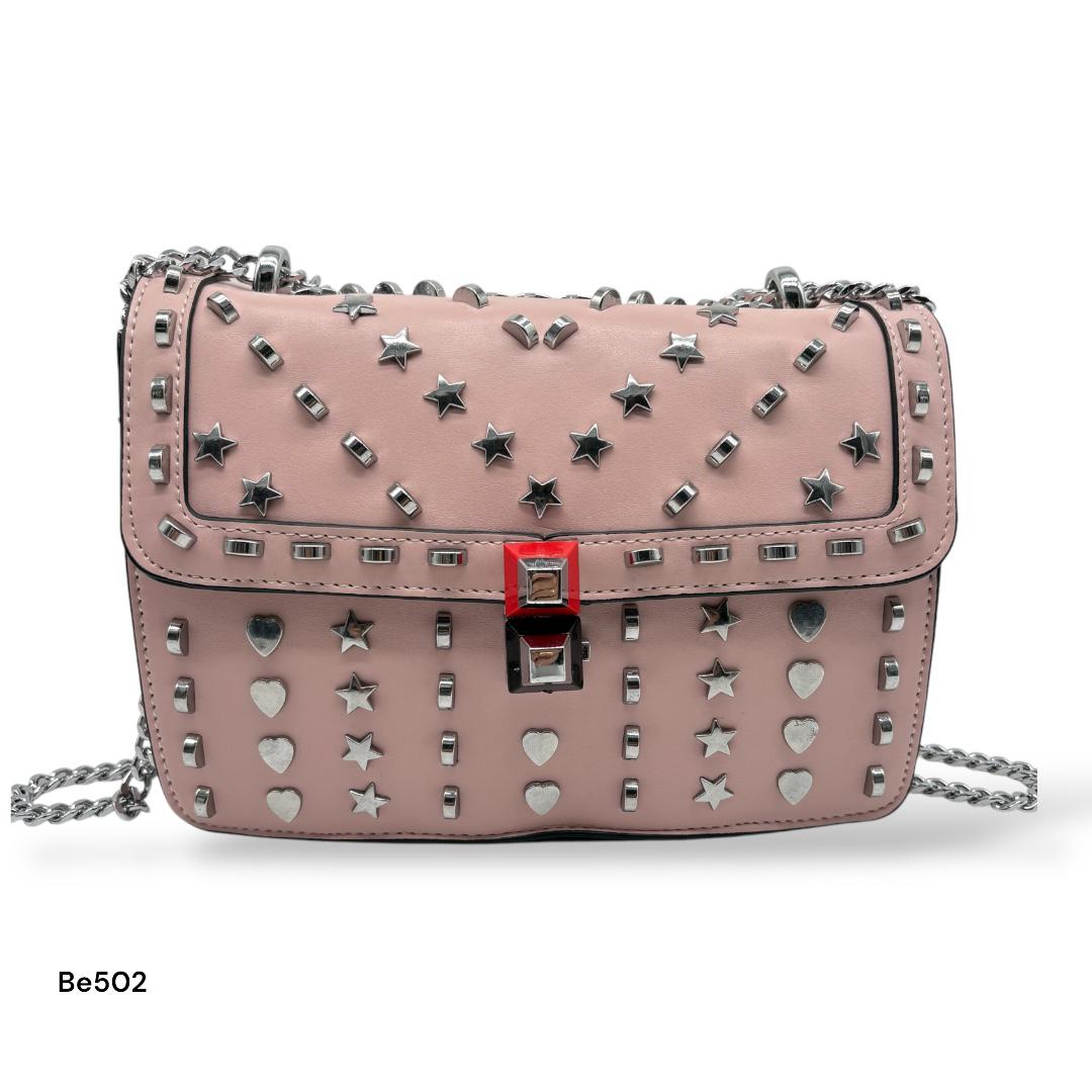 Bolso rosado apliques y cadena plateado   24cm* 9cm* 18cm   C - 23196-A