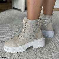 Botin beige apliques cordon brillantes suela 4cm  BT02#