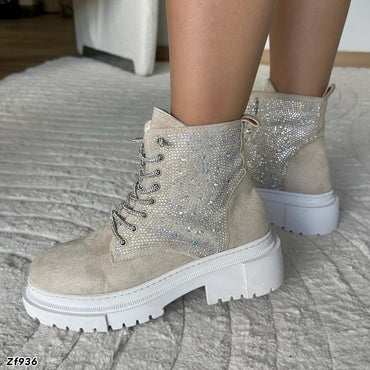 Botin beige apliques cordon brillantes suela 4cm  BT02#