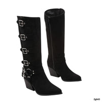 Bota texana negro detalles correas tacon 7cm  RQ6  C-80