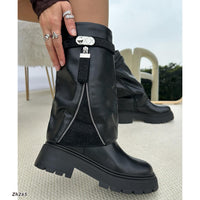 Botin negro doblez apliques brillante suela 5cm  255-082