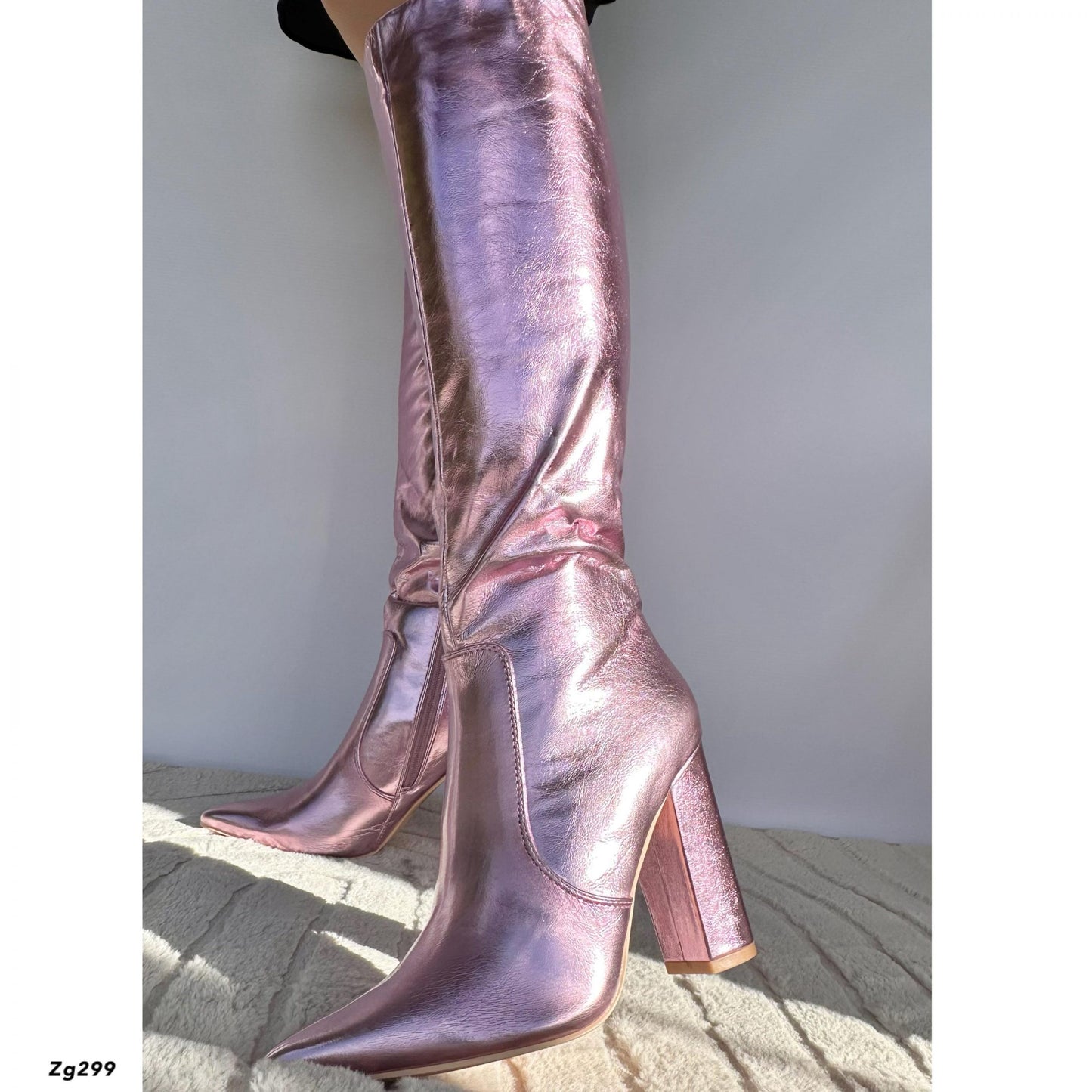 Bota caña alta rosado metalizado tacon 11cm  JRX2303  C-44