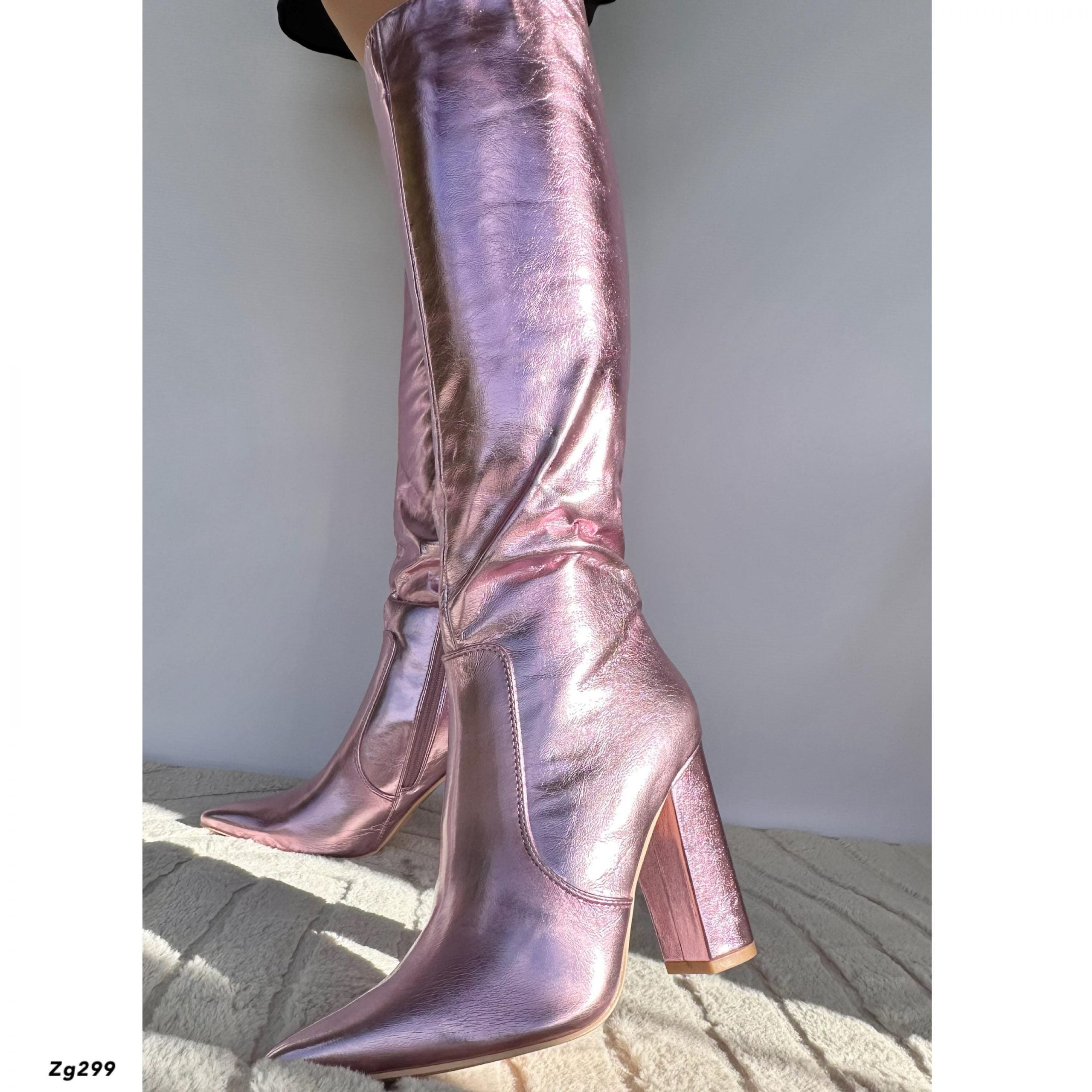 Bota caña alta rosado metalizado tacon 11cm  JRX2303  C-44