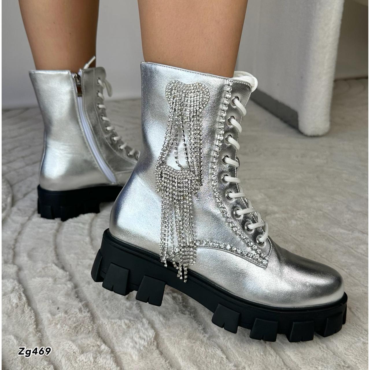 Botin plateado apliques brillantes suela 4cm  BT08#  C-1