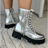 Botin plateado apliques brillantes suela 4cm  BT08#  C-1