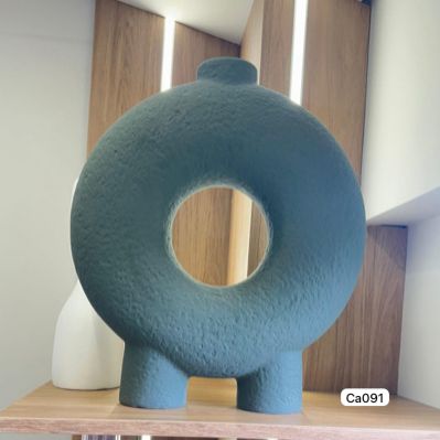 Jarrón de cerámica con círculo geométrico gris grande  22cm* 10cm* 38.5cm