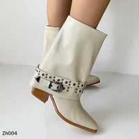 Botin texano beige doblez correas apliques plomo tacon 8cm  HX2997-B9367