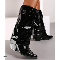 Bota negro charol caña media doblez detalle plateado tacon 7cm  9673A   C-4