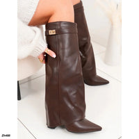 Bota caña alta café doblez detalle dorado tacon 10cm   2P9B-X9154-01  C-156