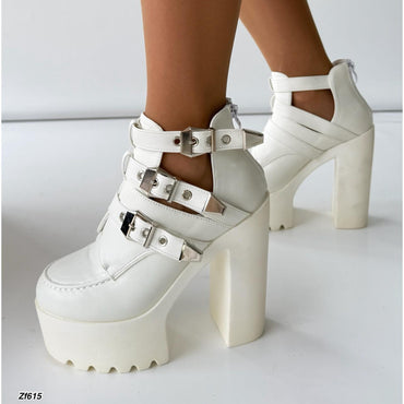Botin blanco correas tacon 14cm   659-20    C-2