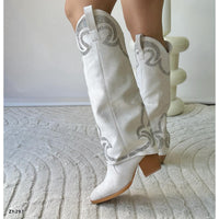 Bota texana beige doblez apliques plateado tacon 7cm  HX3170-B9577