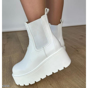 Botin blanco detalle resorte plataforma 7cm  255-027