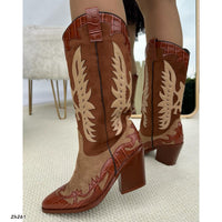 Bota texana café detalles beige tacon 9cm  HX3083-C1188